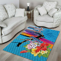 Honolulu Anniversary 52nd Running Area Rug Marathon Competition Kakau Pattern Blue Color