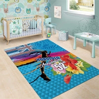 Honolulu Anniversary 52nd Running Area Rug Marathon Competition Kakau Pattern Blue Color