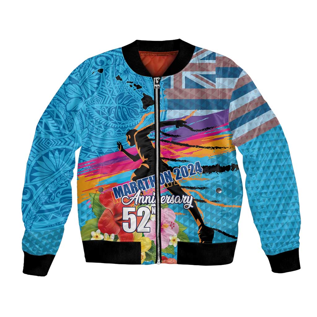 Honolulu Anniversary 52nd Running Bomber Jacket Marathon Competition Kakau Pattern Blue Color