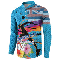 Honolulu Anniversary 52nd Running Button Sweatshirt Marathon Competition Kakau Pattern Blue Color