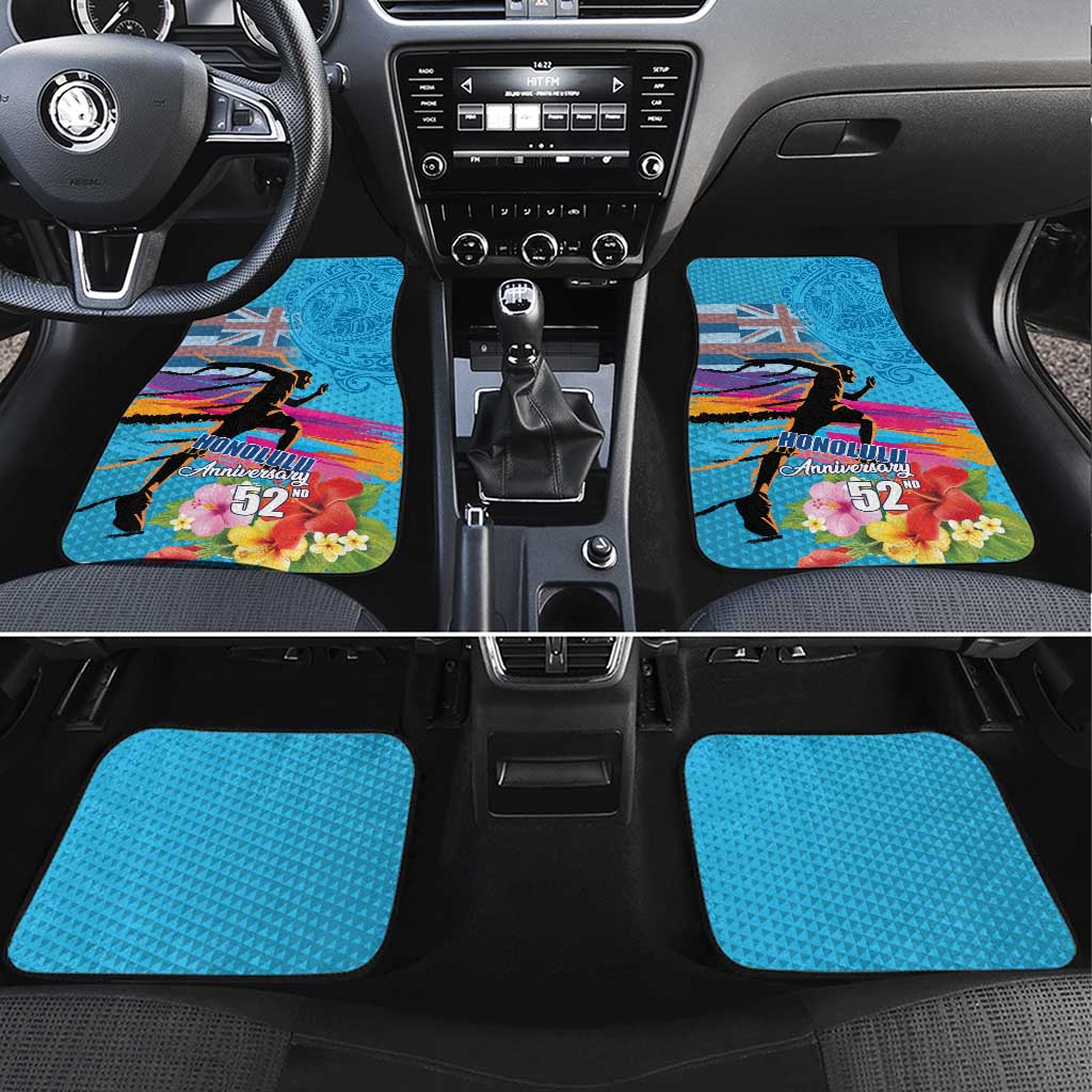 Honolulu Anniversary 52nd Running Car Mats Marathon Competition Kakau Pattern Blue Color