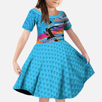 Honolulu Anniversary 52nd Running Family Matching Long Sleeve Bodycon Dress and Hawaiian Shirt Marathon Competition Kakau Pattern Blue Color LT03 Daughter's Dress Blue - Polynesian Pride