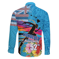 Honolulu Anniversary 52nd Running Family Matching Long Sleeve Bodycon Dress and Hawaiian Shirt Marathon Competition Kakau Pattern Blue Color LT03 - Polynesian Pride