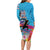 Honolulu Anniversary 52nd Running Family Matching Long Sleeve Bodycon Dress and Hawaiian Shirt Marathon Competition Kakau Pattern Blue Color
