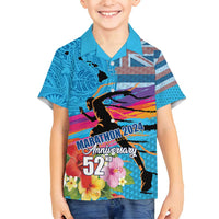 Honolulu Anniversary 52nd Running Family Matching Long Sleeve Bodycon Dress and Hawaiian Shirt Marathon Competition Kakau Pattern Blue Color LT03 Son's Shirt Blue - Polynesian Pride