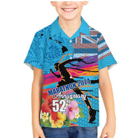 Honolulu Anniversary 52nd Running Family Matching Mermaid Dress and Hawaiian Shirt Marathon Competition Kakau Pattern Blue Color