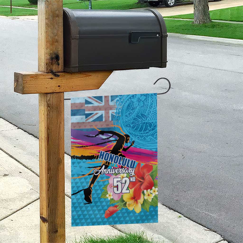 Honolulu Anniversary 52nd Running Garden Flag Marathon Competition Kakau Pattern Blue Color