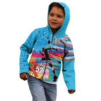 Honolulu Anniversary 52nd Running Kid Hoodie Marathon Competition Kakau Pattern Blue Color