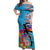 Honolulu Anniversary 52nd Running Off Shoulder Maxi Dress Marathon Competition Kakau Pattern Blue Color