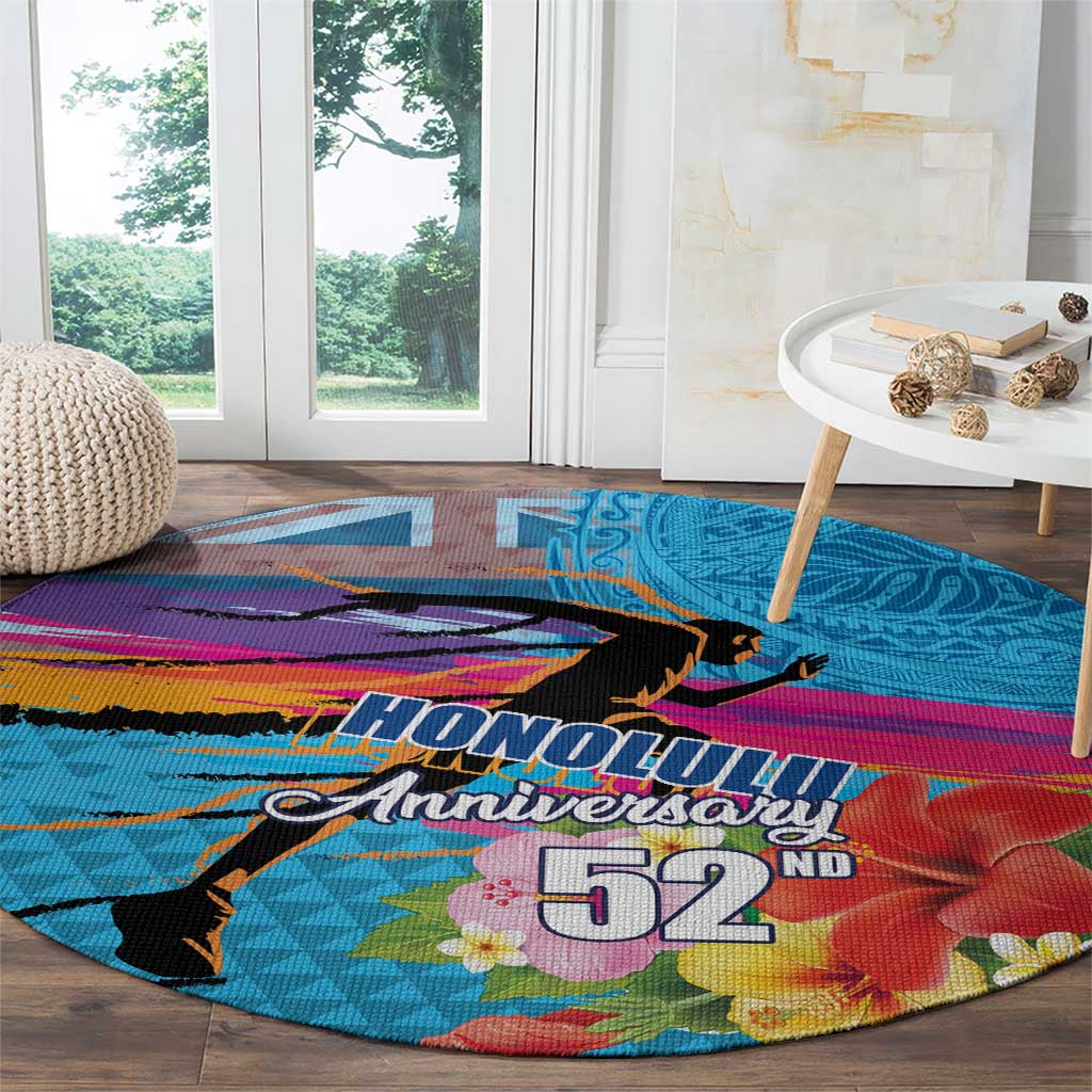 Honolulu Anniversary 52nd Running Round Carpet Marathon Competition Kakau Pattern Blue Color