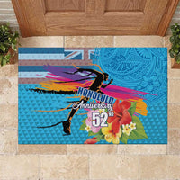 Honolulu Anniversary 52nd Running Rubber Doormat Marathon Competition Kakau Pattern Blue Color