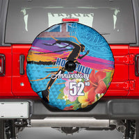 Honolulu Anniversary 52nd Running Spare Tire Cover Marathon Competition Kakau Pattern Blue Color