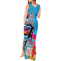 Honolulu Anniversary 52nd Running Tank Maxi Dress Marathon Competition Kakau Pattern Blue Color