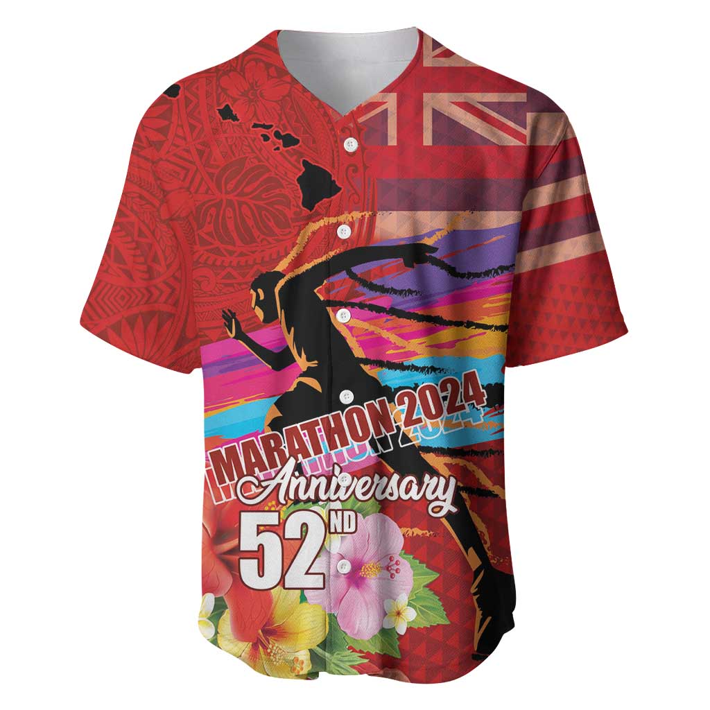 Honolulu Anniversary 52nd Running Baseball Jersey Marathon Competition Kakau Pattern Red Color