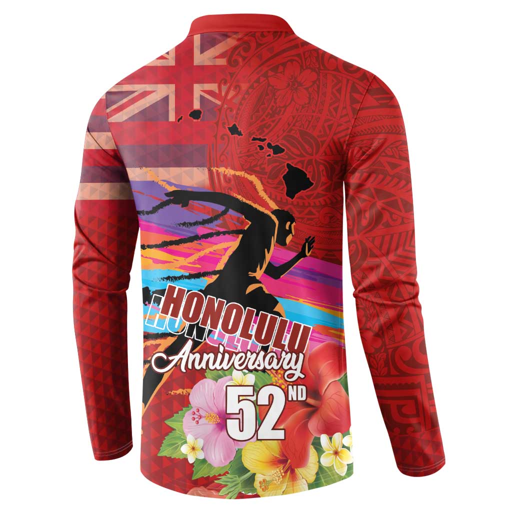 Honolulu Anniversary 52nd Running Button Sweatshirt Marathon Competition Kakau Pattern Red Color