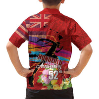 Honolulu Anniversary 52nd Running Family Matching Long Sleeve Bodycon Dress and Hawaiian Shirt Marathon Competition Kakau Pattern Red Color LT03 - Polynesian Pride