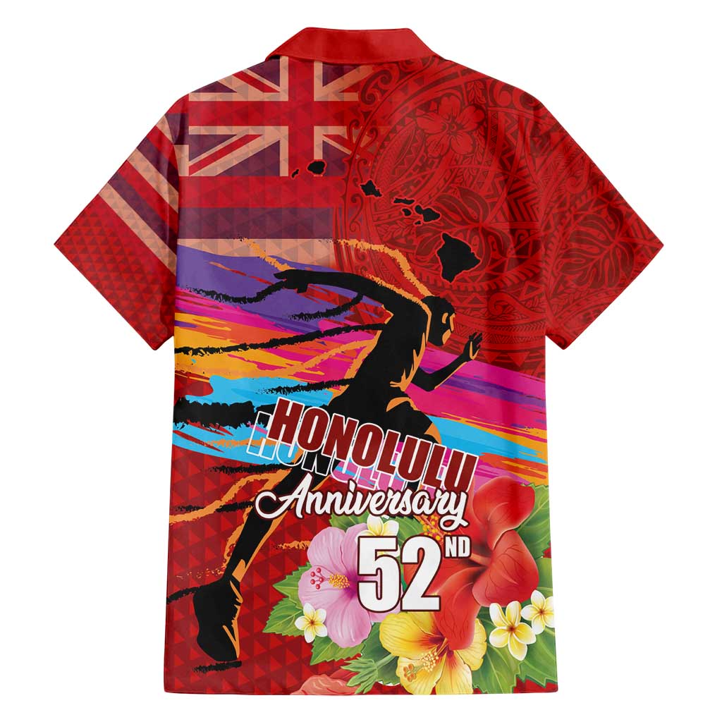Honolulu Anniversary 52nd Running Family Matching Long Sleeve Bodycon Dress and Hawaiian Shirt Marathon Competition Kakau Pattern Red Color LT03 - Polynesian Pride