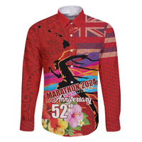 Honolulu Anniversary 52nd Running Family Matching Long Sleeve Bodycon Dress and Hawaiian Shirt Marathon Competition Kakau Pattern Red Color LT03 Dad's Shirt - Long Sleeve Red - Polynesian Pride
