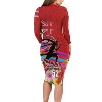 Honolulu Anniversary 52nd Running Family Matching Long Sleeve Bodycon Dress and Hawaiian Shirt Marathon Competition Kakau Pattern Red Color LT03 - Polynesian Pride