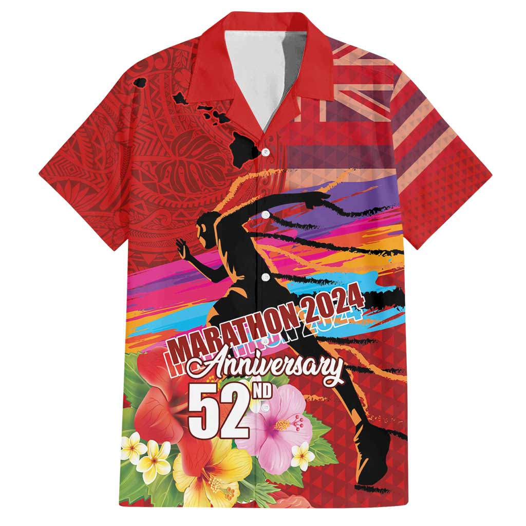 Honolulu Anniversary 52nd Running Family Matching Puletasi and Hawaiian Shirt Marathon Competition Kakau Pattern Red Color