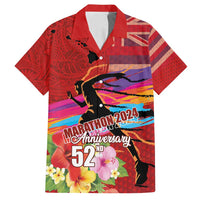 Honolulu Anniversary 52nd Running Family Matching Puletasi and Hawaiian Shirt Marathon Competition Kakau Pattern Red Color