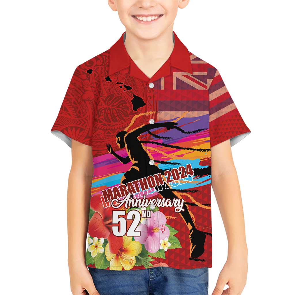 Honolulu Anniversary 52nd Running Family Matching Puletasi and Hawaiian Shirt Marathon Competition Kakau Pattern Red Color