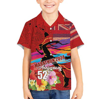 Honolulu Anniversary 52nd Running Family Matching Puletasi and Hawaiian Shirt Marathon Competition Kakau Pattern Red Color