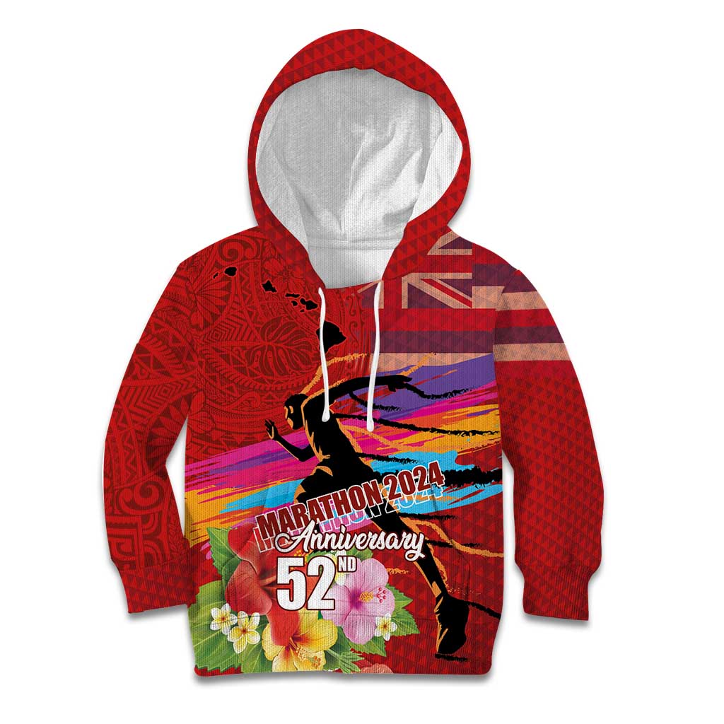 Honolulu Anniversary 52nd Running Kid Hoodie Marathon Competition Kakau Pattern Red Color