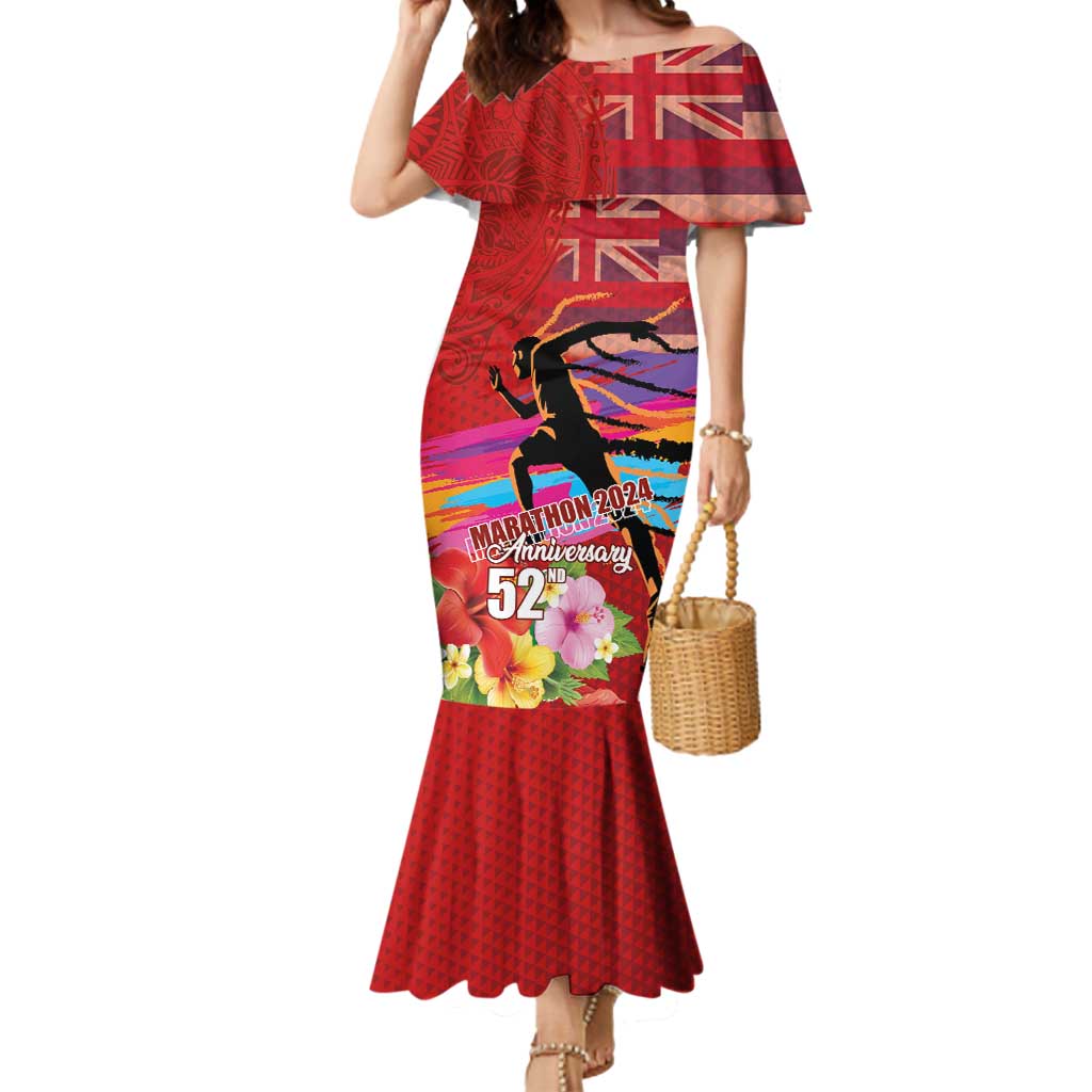 Honolulu Anniversary 52nd Running Mermaid Dress Marathon Competition Kakau Pattern Red Color