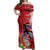 Honolulu Anniversary 52nd Running Off Shoulder Maxi Dress Marathon Competition Kakau Pattern Red Color