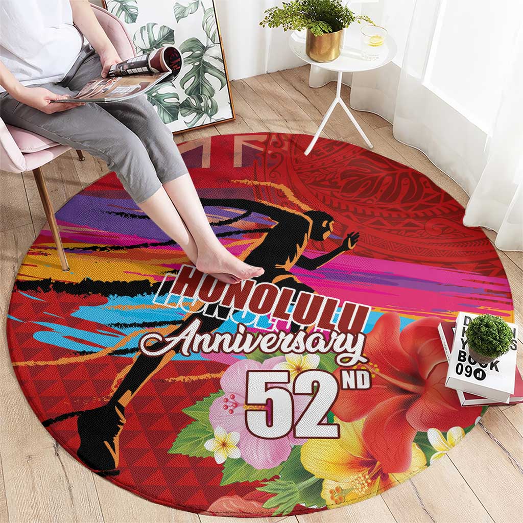 Honolulu Anniversary 52nd Running Round Carpet Marathon Competition Kakau Pattern Red Color