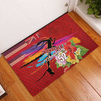 Honolulu Anniversary 52nd Running Rubber Doormat Marathon Competition Kakau Pattern Red Color