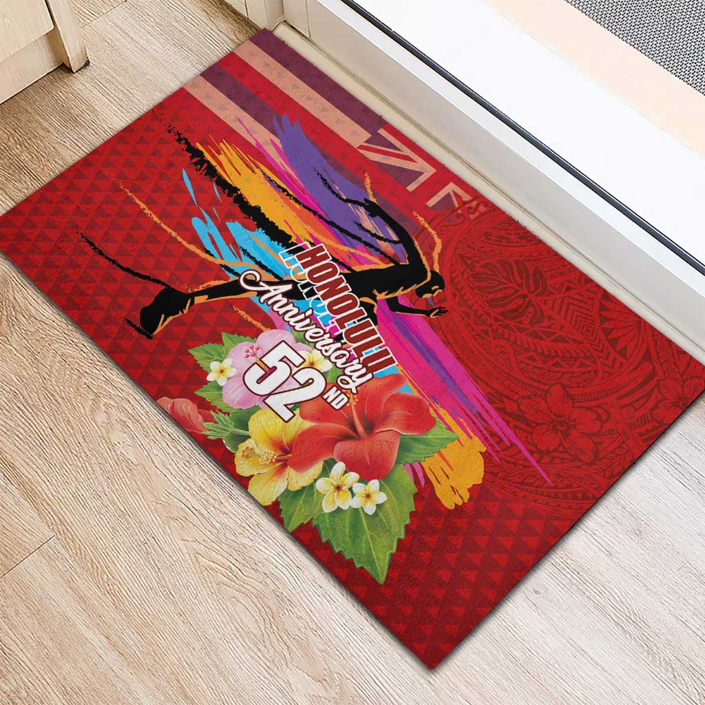 Honolulu Anniversary 52nd Running Rubber Doormat Marathon Competition Kakau Pattern Red Color