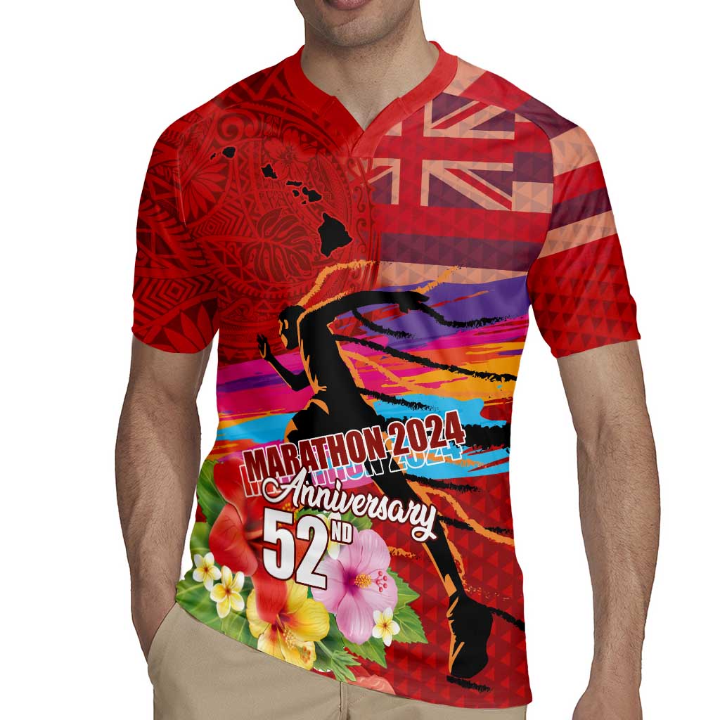 Honolulu Anniversary 52nd Running Rugby Jersey Marathon Competition Kakau Pattern Red Color