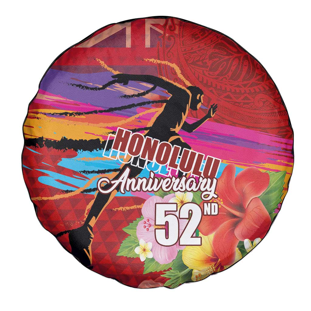 Honolulu Anniversary 52nd Running Spare Tire Cover Marathon Competition Kakau Pattern Red Color