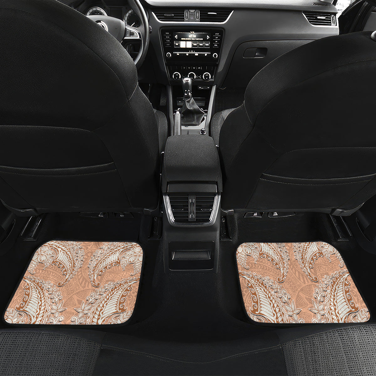 Hawaii Tropical Flowers with Kakau Tribal Car Mats Peach Fuzz Color LT03 - Polynesian Pride