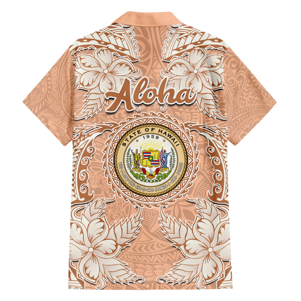 Hawaii Tropical Flowers with Kakau Tribal Hawaiian Shirt Peach Fuzz Color LT03 - Polynesian Pride