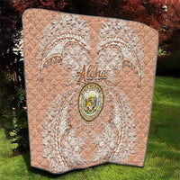 Hawaii Tropical Flowers with Kakau Tribal Quilt Peach Fuzz Color LT03 - Polynesian Pride
