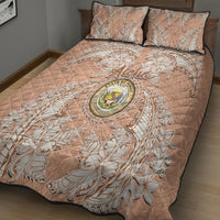 Hawaii Tropical Flowers with Kakau Tribal Quilt Bed Set Peach Fuzz Color LT03 - Polynesian Pride