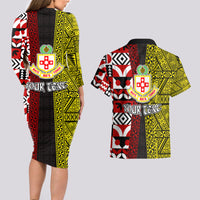 Tonga Kolisi Tonga Couples Matching Long Sleeve Bodycon Dress and Hawaiian Shirt Ngatu and Geometric Pattern LT03 - Polynesian Pride