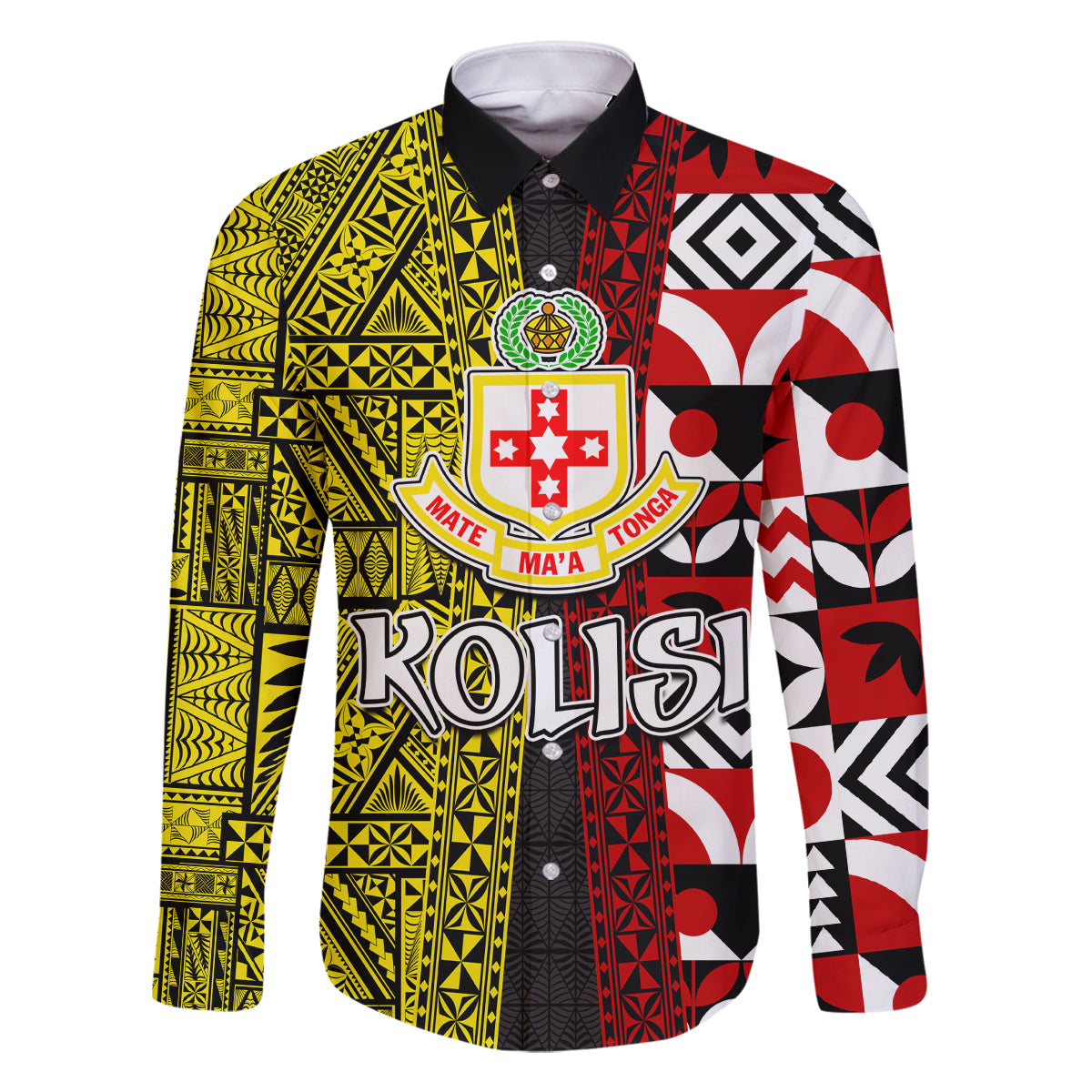 Tonga Kolisi Tonga Family Matching Mermaid Dress and Hawaiian Shirt Ngatu and Geometric Pattern LT03 Dad's Shirt - Long Sleeve Red - Polynesian Pride