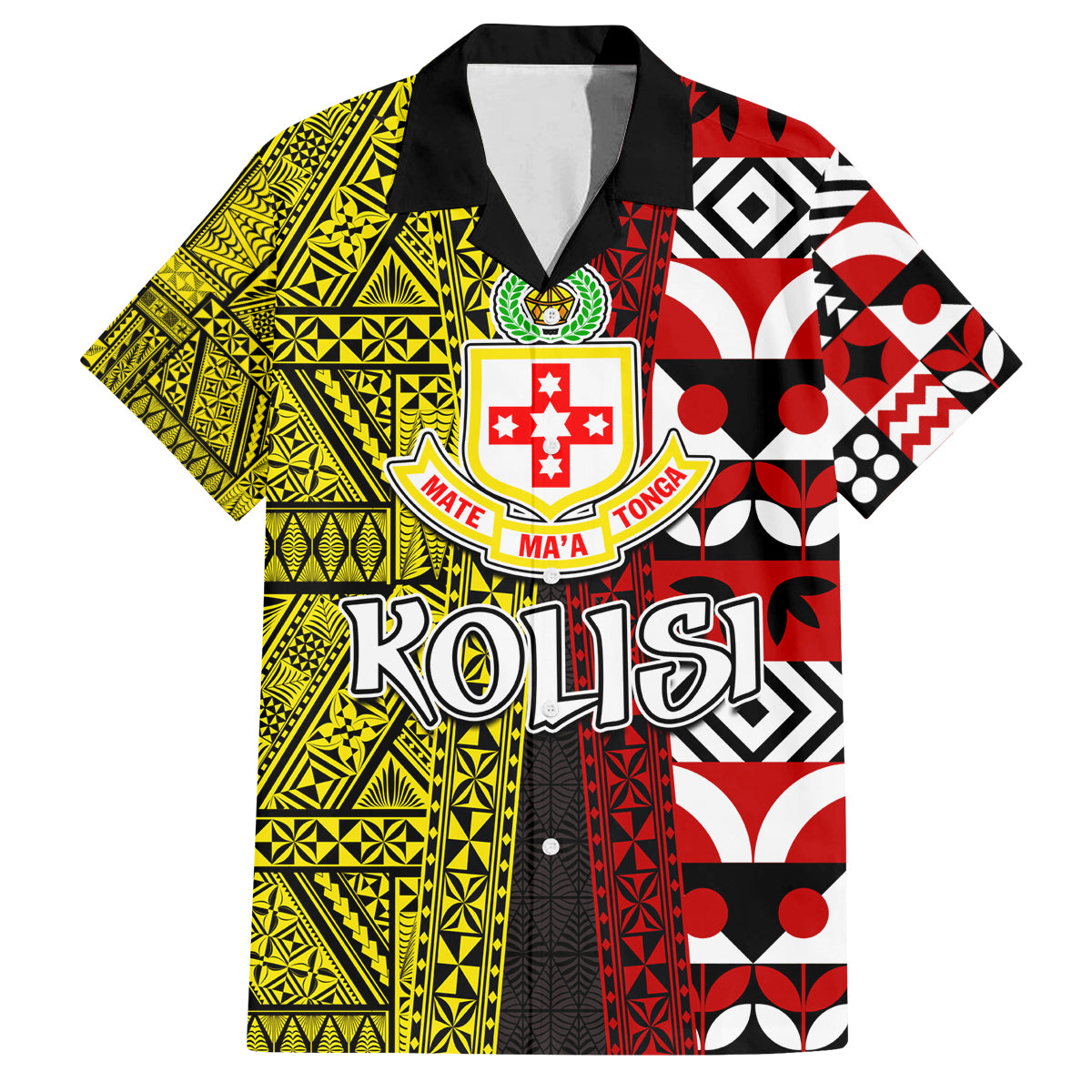 Tonga Kolisi Tonga Family Matching Off Shoulder Long Sleeve Dress and Hawaiian Shirt Ngatu and Geometric Pattern LT03 Dad's Shirt - Short Sleeve Red - Polynesian Pride