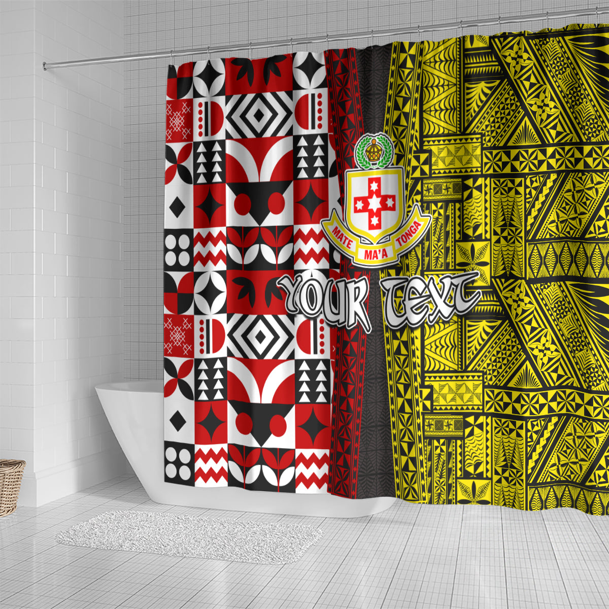 Tonga Kolisi Tonga Shower Curtain Ngatu and Geometric Pattern LT03 - Polynesian Pride