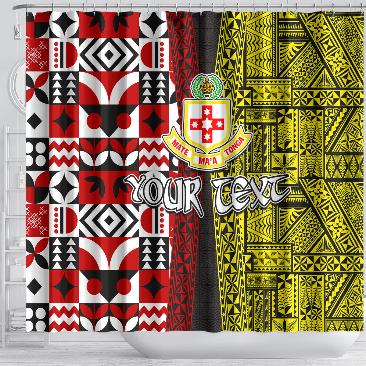 Tonga Kolisi Tonga Shower Curtain Ngatu and Geometric Pattern LT03 - Polynesian Pride