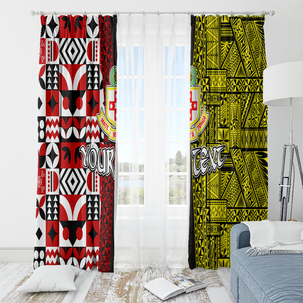Tonga Kolisi Tonga Window Curtain Ngatu and Geometric Pattern LT03 - Polynesian Pride