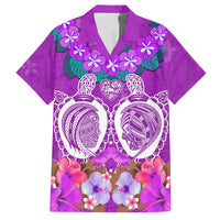 Polynesian Valentine Day Family Matching Puletasi and Hawaiian Shirt Love Couple Turtle Maori Hibiscus Purple LT03 Dad's Shirt - Short Sleeve Purple - Polynesian Pride