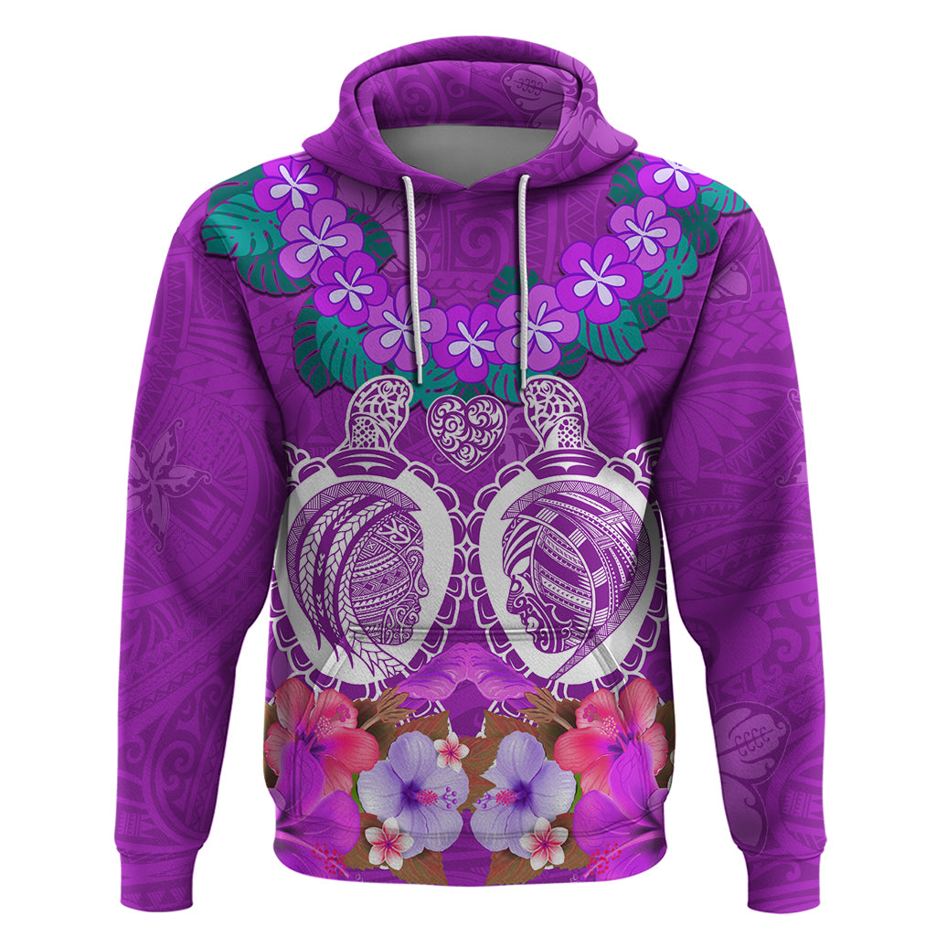 Polynesian Valentine Day Hoodie Love Couple Turtle Maori Hibiscus Purple LT03 Pullover Hoodie Purple - Polynesian Pride