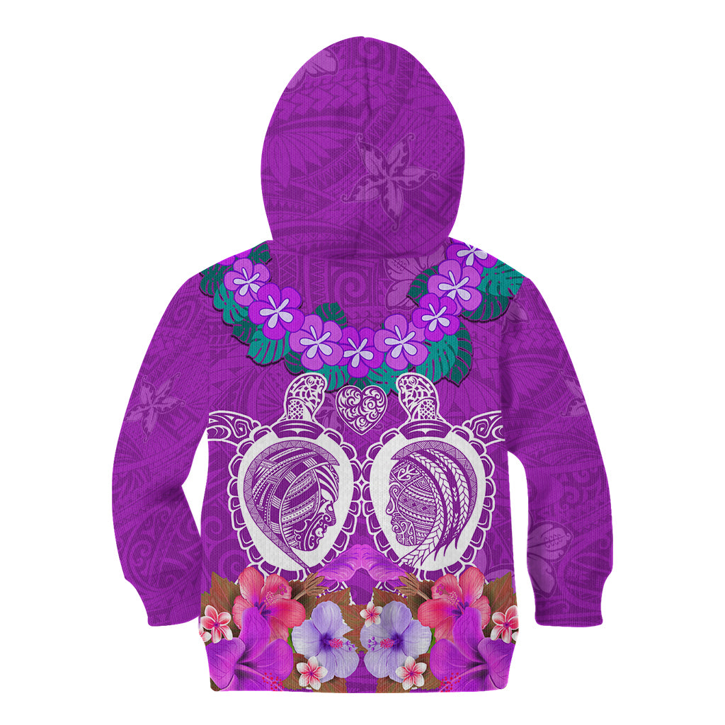 Polynesian Valentine Day Kid Hoodie Love Couple Turtle Maori Hibiscus Purple LT03 - Polynesian Pride