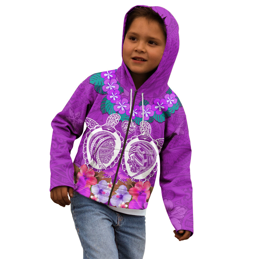 Polynesian Valentine Day Kid Hoodie Love Couple Turtle Maori Hibiscus Purple LT03 - Polynesian Pride