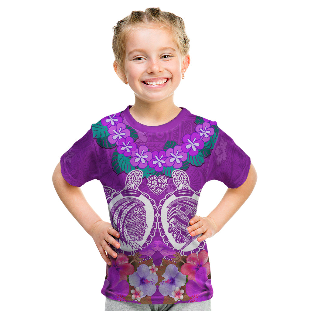Polynesian Valentine Day Kid T Shirt Love Couple Turtle Maori Hibiscus Purple LT03 Purple - Polynesian Pride